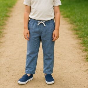 Janie and Jack Linen-Blend Pants Size 7 Chambray Blue Lightweight Summer Style